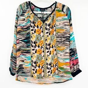 NWT Tolani Womens Artsy Art To Wear Abstract Floral 100% Silk Blouse Size S